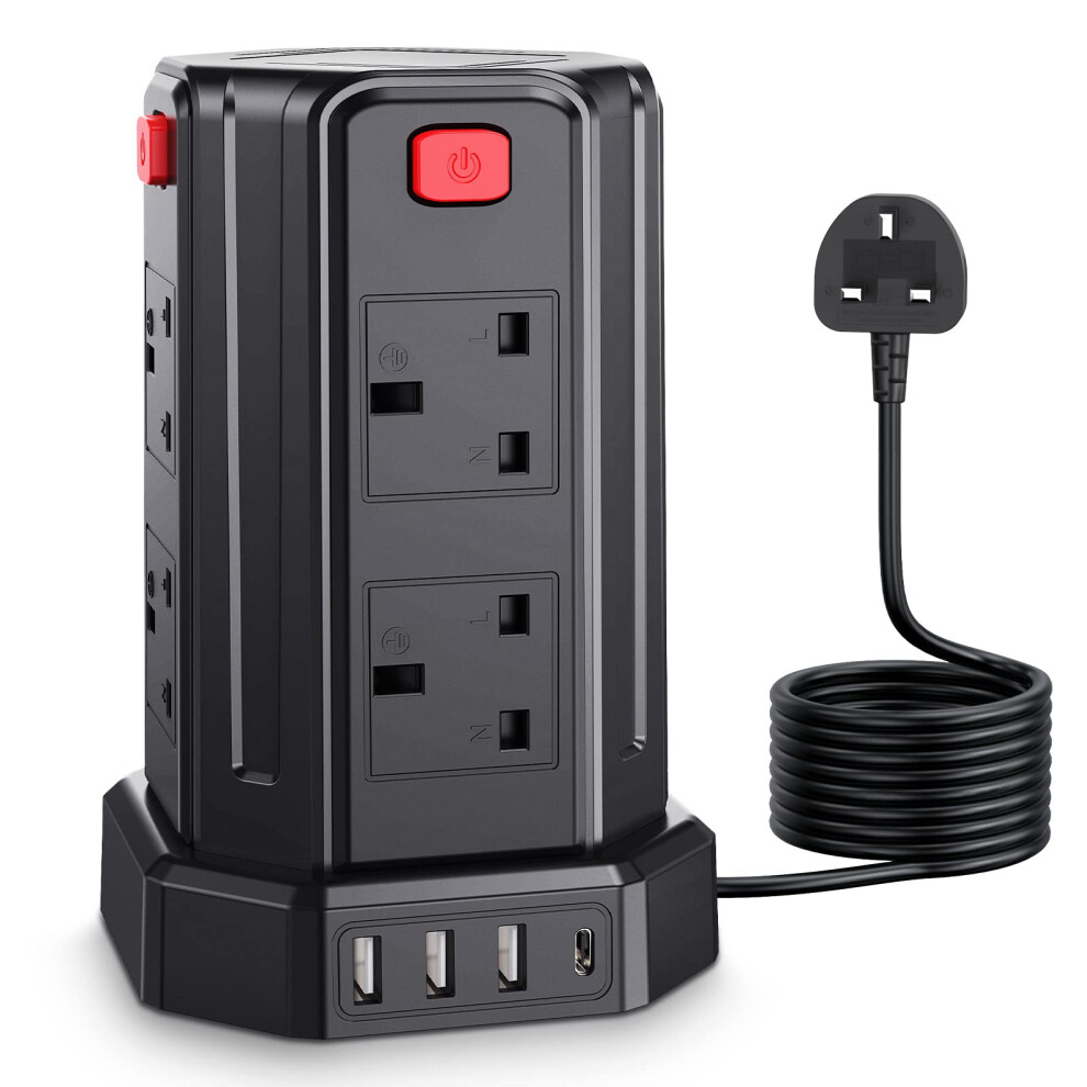 Tower, Extension, Lead, Surge, Protector, Ac, Outlets, Usb, Ports, Multi, Plug, Socket 54153554