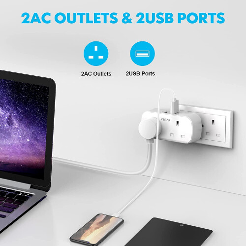 VINTAR, Double, Plug, Adaptor, USB, Way, Plugs, Extension, Multi, Sockets, Wall, Charger 1