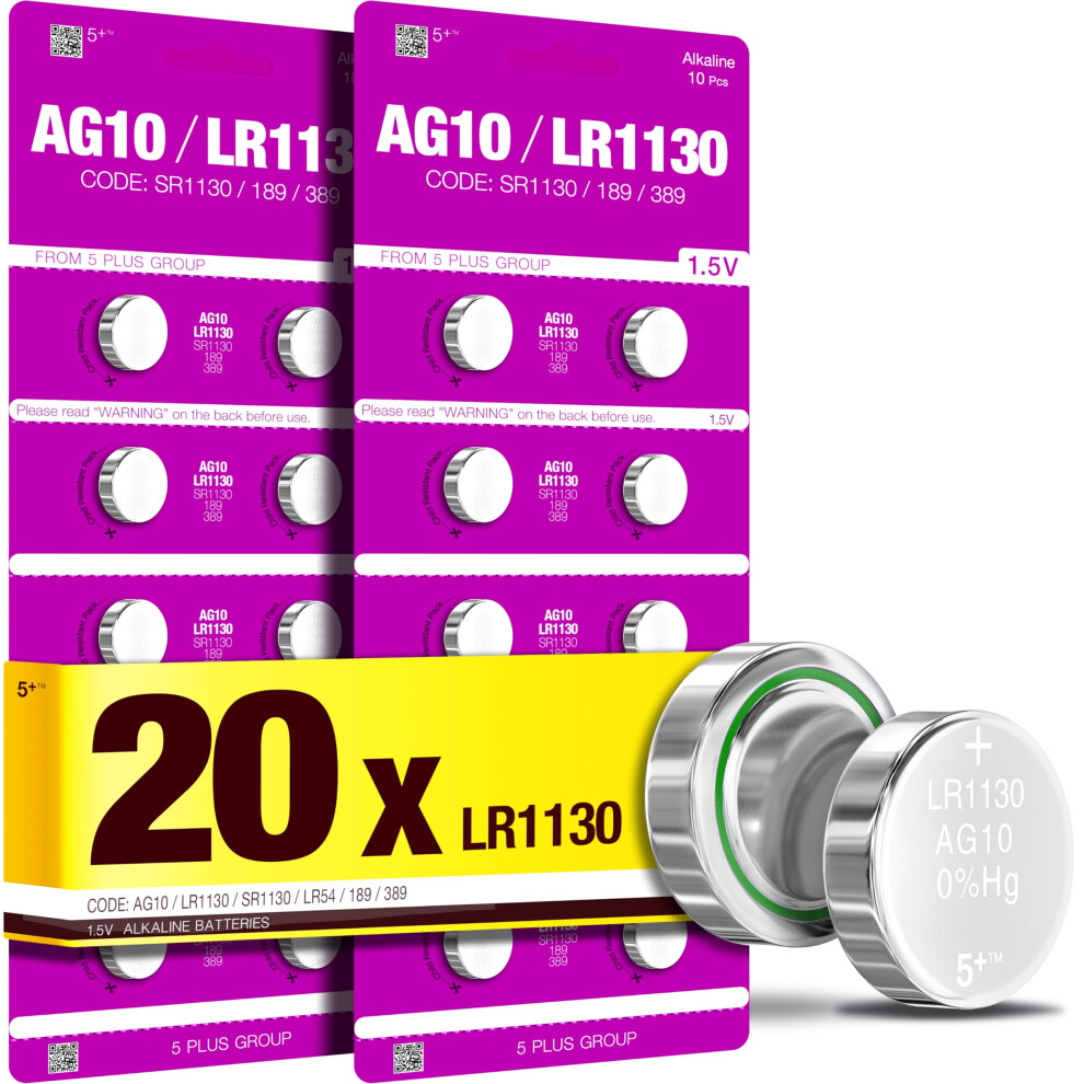 5 Plus Lr1130, Ag10, Sr1130, Lr54, Alkaline, Button, Cell, Batteries, Watches, Hearing, Aids, Glucometers
