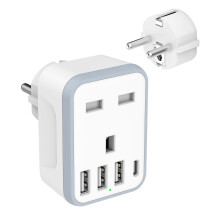Loydia, European, Travel, Adapter, UK, EU, USB, Ports, Turkey, Plug, Grounded, Schuko