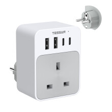 TESSAN, UK, European, Plug, Adapter, Travel, USB, Adaptor, Type, Spain, France, Turkey