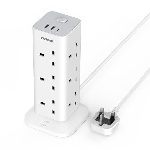 Tower, Extension, Lead, USB, Slots, TESSAN, Way, Multi, Plug, Adaptor, Switch, Surge