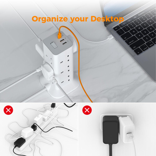 Tower, Extension, Lead, USB, Slots, TESSAN, Way, Multi, Plug, Adaptor, Switch, Surge 1