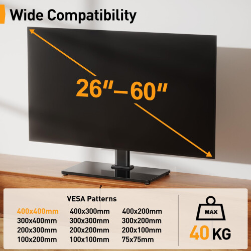 Universal, Swivel, TV, Stand, Table, LCD, LED, TVs, Height, Adjustable, Base, Tempered 2