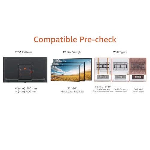 Amazon Amazon, Basics, Low-Profile, TV, Wall, Mount, Horizontal, Post-Installation, Levelling, TVs, Black, 81 1