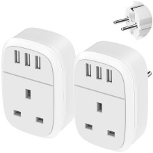 UK, European, Adapter, Plug, EU, Schuko, Travel, Adaptor, USB, Port, Euro, Europe