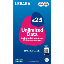 Lebara, SIM, Card, Unlimted, Data, Half, Price, First, Months, No, Contract, UK