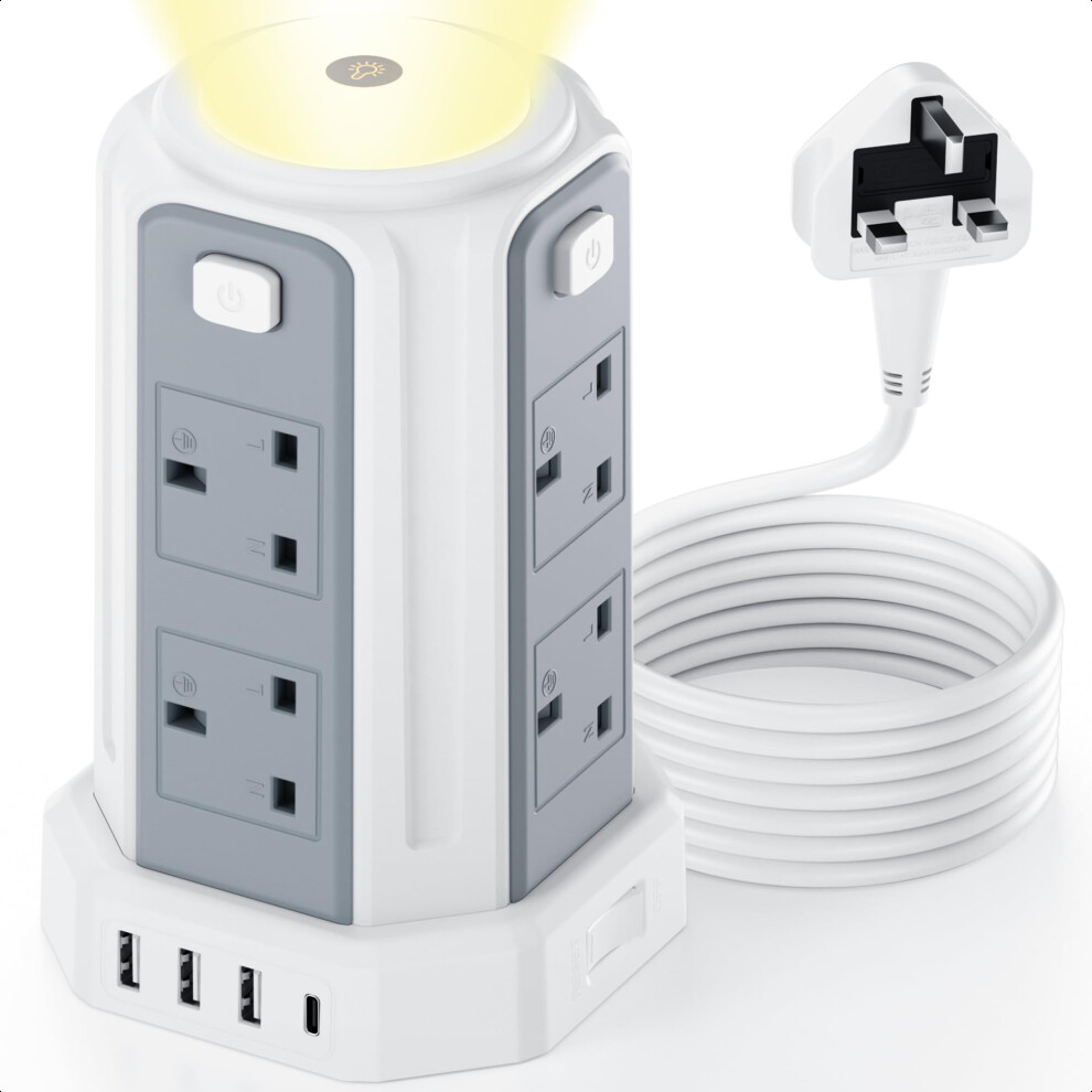 Tower, Extension, Lead, Night, Light, Ac, Outlets, Usb, Ports, Surge, Protection, Independent 10186954