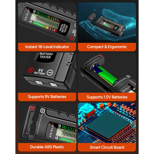 AKIELO+, Digital, Battery, Tester, Easy, Read, LCD, Display, No, Required, Universal, Household 1