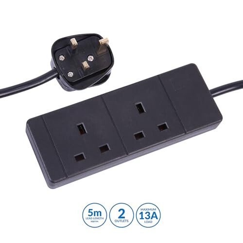 ELEC, 2, gang, 5m, black, extension, lead 1