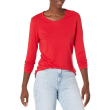 Amazon, Essentials, Women's, Regular-Fit, Long-Sleeve, Crewneck, T-Shirt, Available, Size, Cherry, Red, 5XL