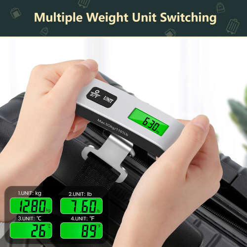 Brencco, Electronic, Luggage, Scales, Portable, Lb, Suitcase, Backlit, LCD, Screen, Tare, Function 1