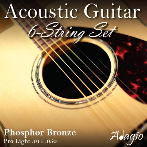 Adagio, Light, Acoustic, Guitar, Strings, Full, Set/Pack, Gauge, Phosphor, Bronze, 11-50