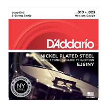 D'Addario, Banjo, Strings, Nickel-Plated, Steel, EJ61NY, Medium, Gauge, 10-23, 5-String, 1