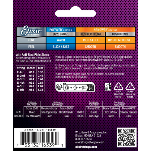 Elixir, Strings, Acoustic, Guitar, Bronze, NANOWEB, Coating, Longest-Lasting, Bright, Focused, Tone, Comfortable 1