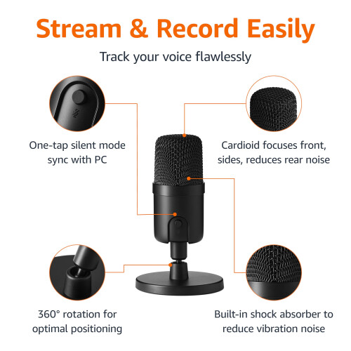 Amazon Amazon, Basics, Mini, USB, Condenser, Microphone, Streaming, Gaming, Podcasting, Cardioid, Pickup, Black 1
