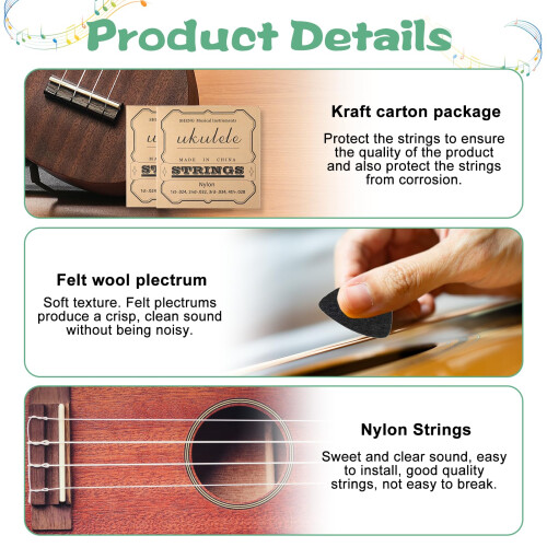Sets, Nylon, Ukulele, Strings, Felt, Picks, White, Replacement, Universal, Classical, Musical, Instrument 2