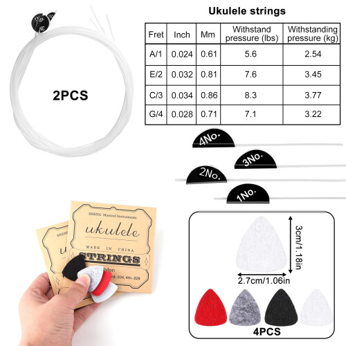 Sets, Nylon, Ukulele, Strings, Felt, Picks, White, Replacement, Universal, Classical, Musical, Instrument 1