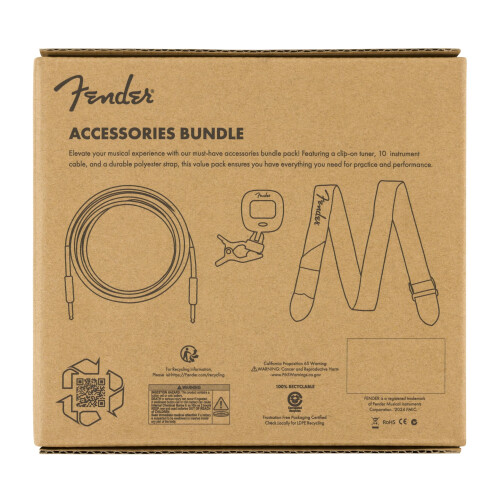Fender Fender, All-in-One, Accessories, Bundle, Includes, Instrument, Cable, FT-1, Clip-On, Tuner, Durable, Polyester 2