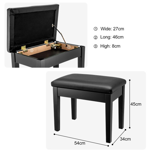 Piano, Stools, Stool, Faux, Leather, Keyboard, Bench, Storage, Multi-Purpose, 54x34x45CM 2