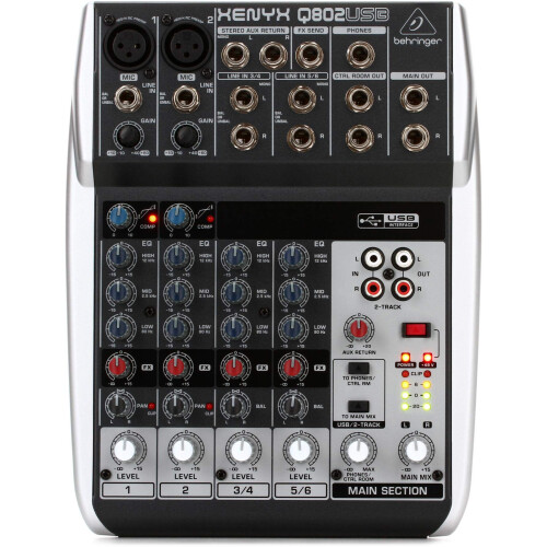 Behringer, XENYX, Q802USB, Input, Bus, Mixer, Mic, Preamps/Compressors/British, EQs, USB/Audio, Interface, Compatible