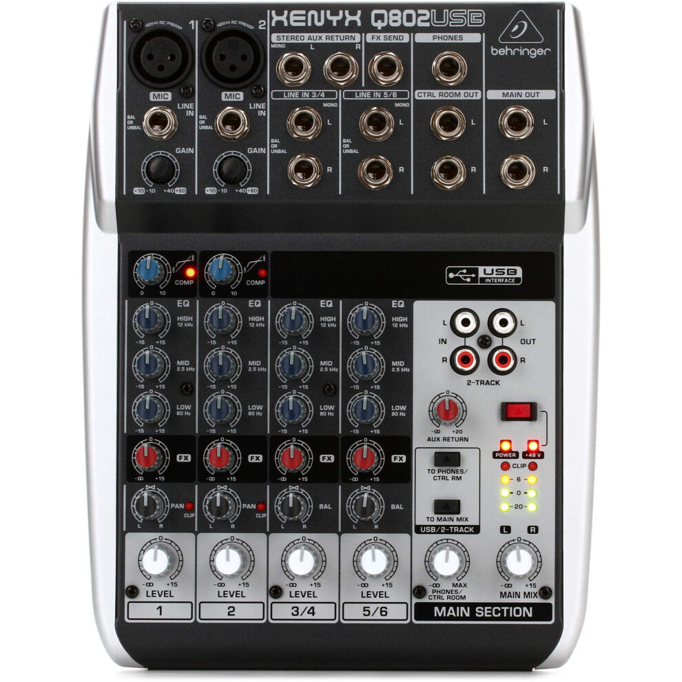 Behringer , Xenyx, Q802usb, Input, Bus, Mixer, Mic, Preamps/Compressors/British, Eqs, Usb/Audio, Interface, Compatible