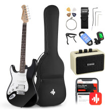 Donner, Inch, Left-Handed, Electric, Guitar, Solid, Body, Black, Lefty, Beginner, Full-Size, Amplifier