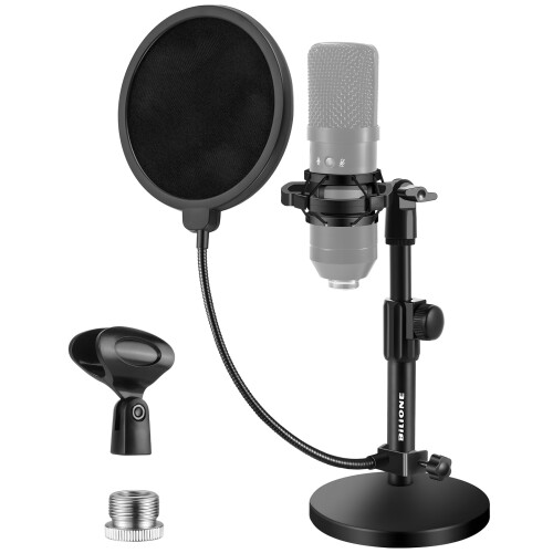 BILIONE, Upgraded, Desktop, Microphone, Stand, Adjustable, Mic, Pop, Filter, Shock, Mount, Clip