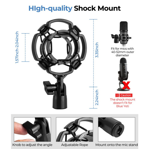 BILIONE, Upgraded, Desktop, Microphone, Stand, Adjustable, Mic, Pop, Filter, Shock, Mount, Clip 2