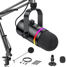 TECURS, USB, Microphone, RGB, Arm, Condenser, Microphones, PC, Gaming, Mic, Adjustment, Boom