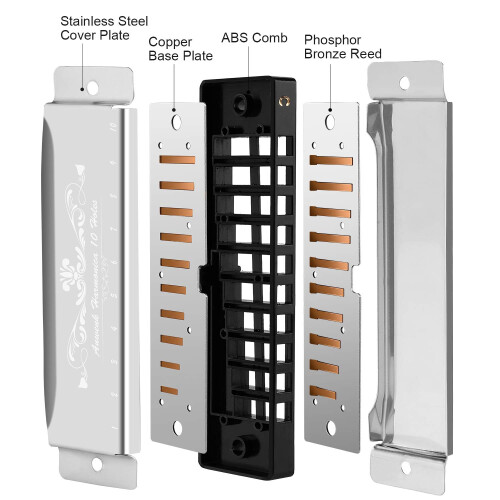 Anwenk, Harmonica, Key, Hole, Tone, Diatonic, Case, Beginner, Students, Kids, Gift, Silver 2