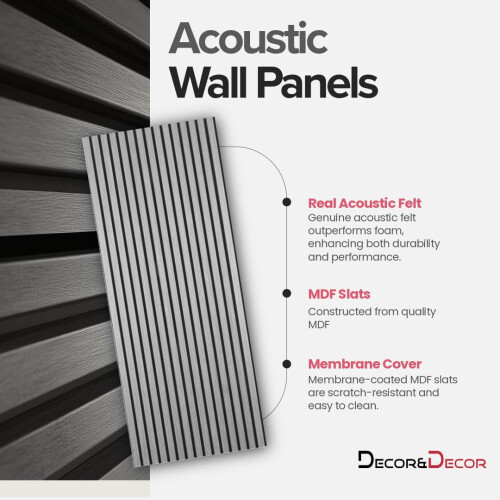 DecorAndDecor, Acoustic, Slat, Wood, Wall, Panel, Ceiling, Panelling, Decorative, MDF, Grey, 3D 2