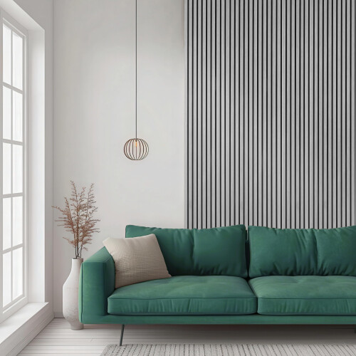 DecorAndDecor, Acoustic, Slat, Wood, Wall, Panel, Ceiling, Panelling, Decorative, MDF, Grey, 3D