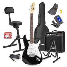 GigKit, Beginner, Electric, Guitar, Black, Amplifier, Comfortable, GST15, Musician, Stool, GP20, Stand