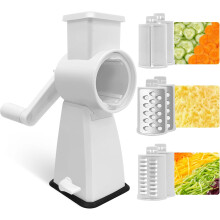 4-in-1 Rotary Cheese Grater with 4 Stainless Blades Hand Crank Operation Slip-Resistant Suction Base Grates Parmesan Hard Cheese Nuts & More  Easy to