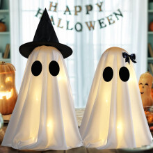 Set of 2 Light Up DIY Halloween Ghost Decorations Spooky Indoor Crafts for Mantel Shelf & Tabletop