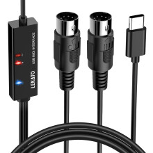 LEKATO, MIDI, Cable, Type-C, Port, Adapter, Interface, In-Out, Converter, Keyboard, PC/Mac/Laptop, Piano