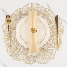 Set of 6 Round Pressed Vinyl Placemats - Metallic Flower Heat Resistant for Wedding Party Kitchen & Home Deco