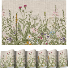 Mode Wildflower Vinyl Placemats Set of 4 - 12x18 Inch Washable Non - Slip PVC for Spring Party & Kitchen Dining Decor