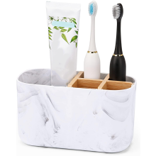 5-Slot Bamboo & Marble Toothbrush Holder Kids Electric Toothbrush, Toothpaste Organizer Multi-Slot Bathroom Countertop Storage Accessories