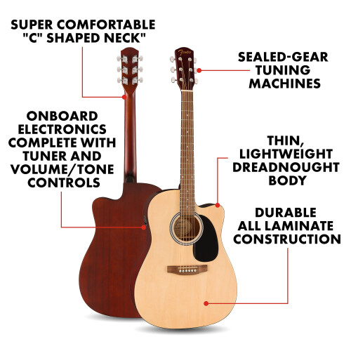 Fender Fender, FA-25CE, Dreadnought, Acoustic, Guitar, Walnut, Fingerboard, Natural 1