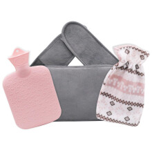 3 - Piece Hot Water Bottle Set in Grey - Prime Natural Rubber Bottles with Soft Artificial Plush Fur Covers, Ideal for Pain Relief in Waist, Back, Nec