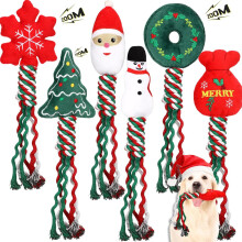 6-Piece 12-Inch Christmas Dog Squeaky Toys Set, Plush Santa Claus, Snowman & Rope Toys, Interactive Chew Toys for Puppies & Medium Dogs, Cute Cotton T