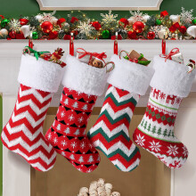 4 Pack Large Knitted Christmas Stockings with Deer & Festive Patterns - Personalized Hanging Socks for Kids, Ideal for Christmas Decorations & Gift Ba