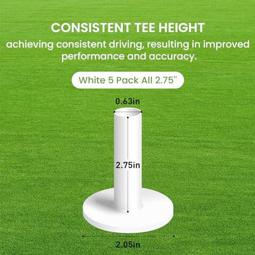 5 - Pack Golf Rubber Tees, All 2.75" in Size - Ideal for Driving Range Practice and Practice Mats 1