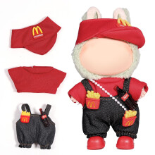 3 - Piece Fast - Food Inspired Outfit Set for 17cm Dolls, Including Hat, Red Top, and Overalls with Fries & Beverage Accessories (Doll Not Included)