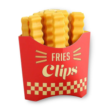 12 - Pack French Fries - Shaped Plastic Chip Clips with Magnetic Storage Box - Cute Refrigerator Magnets and Food Sealers for Kitchen Storage and Deco