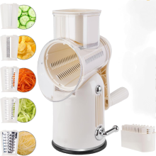 Upgraded 5 - in - 1 Rotary Cheese Grater Hand Crank, Strong Suction Base & 5 Interchangeable Blades  Multi - Use Vegetable Slicer & Kitchen Gadget