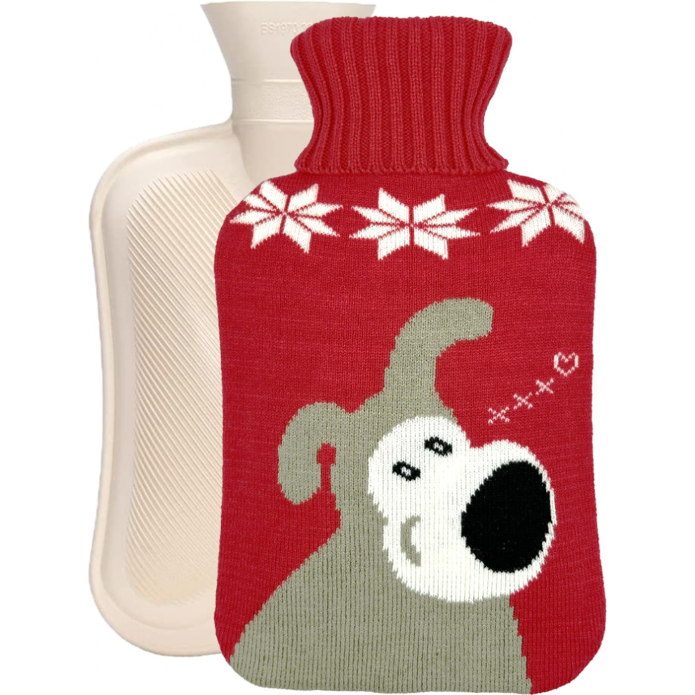 2 - Liter Hot Water Bottle with Adorable Dog - Patterned Knit Cover - Reusable for Hot/Cold Therapy and Pain Relief, Cute Animal - Inspired Design