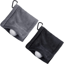 2 - Pack 5 x 5 Inch Golf Ball Cleaning Towel - Microfiber Amphibian Towels with Snap Hook, Ideal for Golf Bags, Courses, Gym & Exercise, for Men & Wom